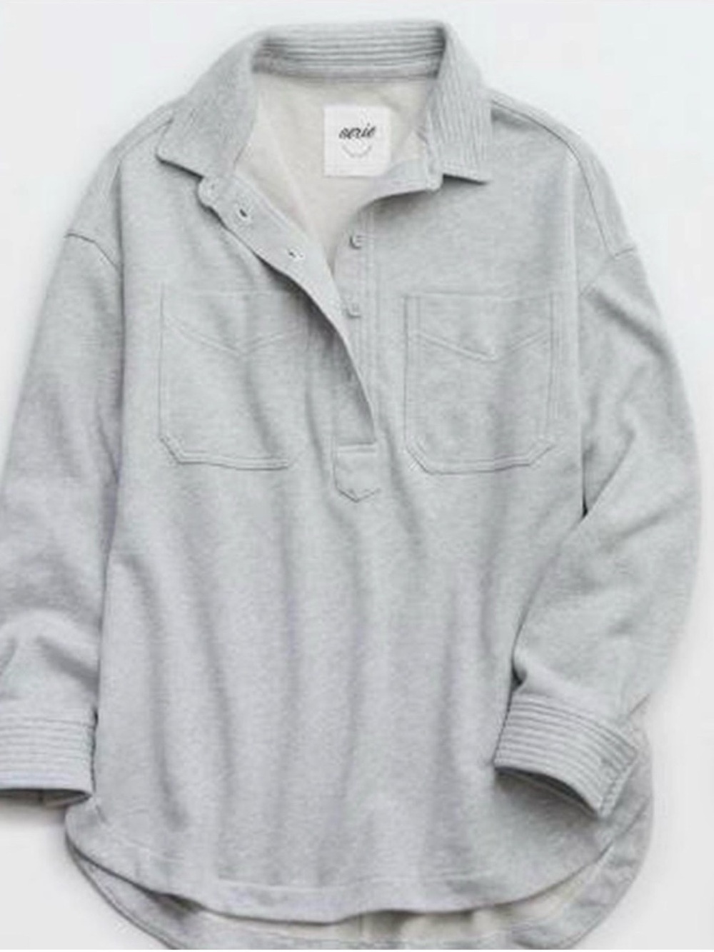 AERIE Athleisure Gray Button Placket Oversized Sweatshirt Pullover Size L
